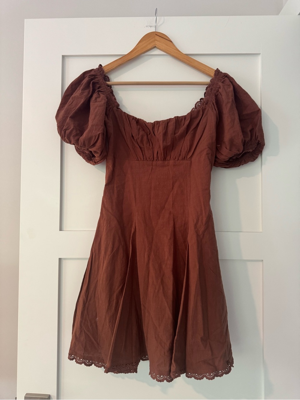 Petal & Pup Rust Brown Puff Sleeve Mini Dress